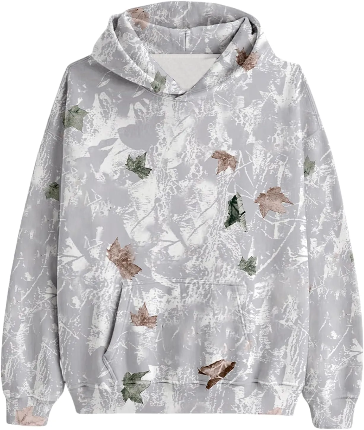 Women's Camo Hoodie Maple Leaf Print Oversized Hooded Sweatshirt Fleece Casual Long Sleeve Pullover Sweatshirts with Pockets