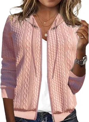 Women's Cardigan Lightweight Long Sleeve Zip Up Crochet Knit Sweater Jacket Athleisure Outfits