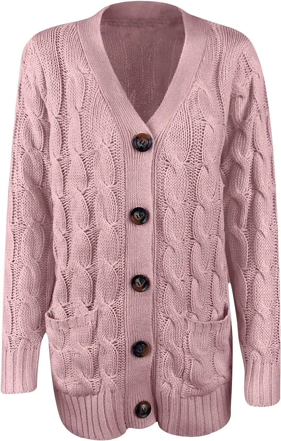 Womens Cardigan Sweaters Dressy Casual Long Sleeve Cable Knit Sweater Open Front Cardigan Button Loose Coat