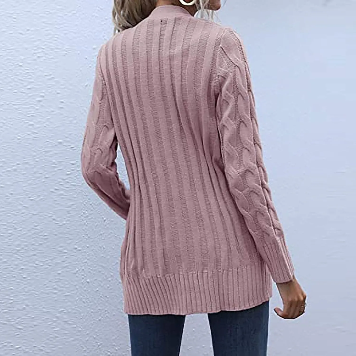 Womens Cardigan Sweaters Dressy Casual Long Sleeve Cable Knit Sweater Open Front Cardigan Button Loose Coat