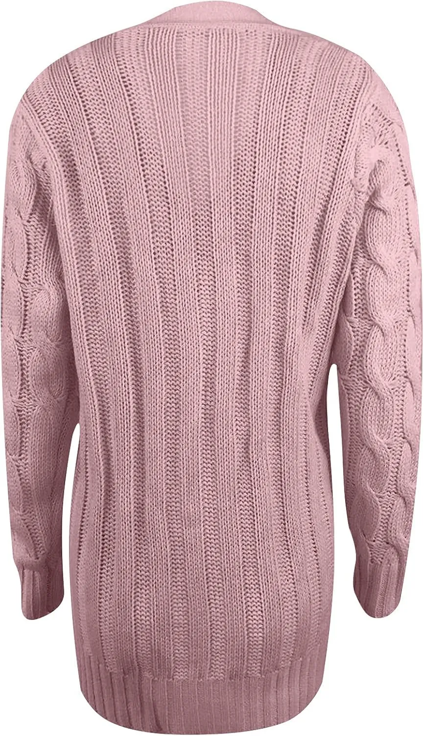 Womens Cardigan Sweaters Dressy Casual Long Sleeve Cable Knit Sweater Open Front Cardigan Button Loose Coat