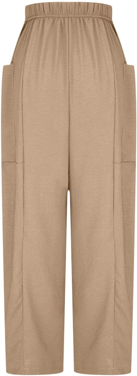 Women's Casual Baggy Pants Boho Harem Pants Loose Travel Pants Drawstring Beach Pants Comfy Summer Pants Trousers