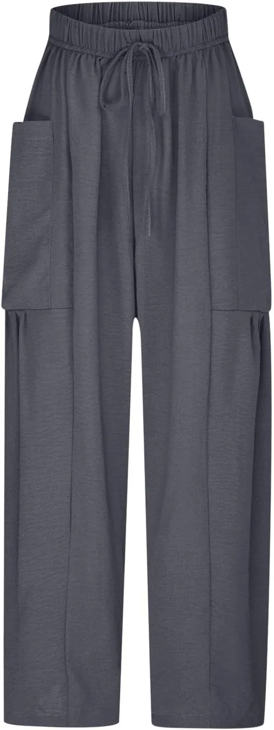 Women's Casual Baggy Pants Boho Harem Pants Loose Travel Pants Drawstring Beach Pants Comfy Summer Pants Trousers