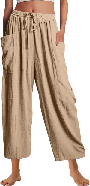 Women's Casual Baggy Pants Boho Harem Pants Loose Travel Pants Drawstring Beach Pants Comfy Summer Pants Trousers