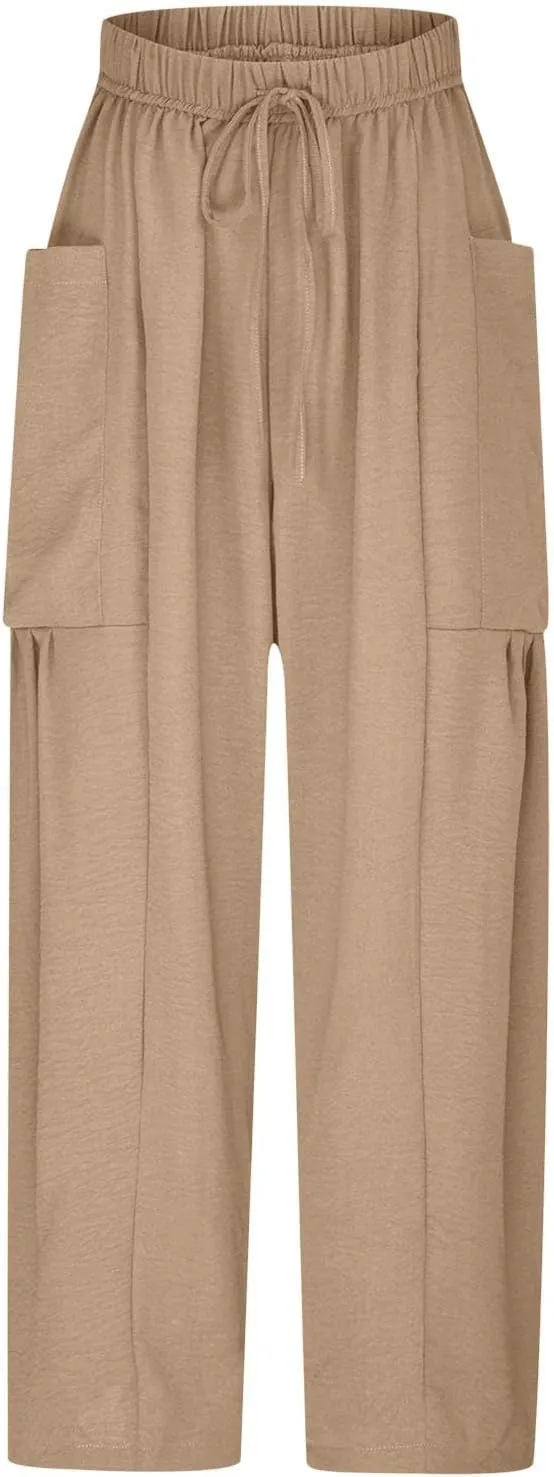 Women's Casual Baggy Pants Boho Harem Pants Loose Travel Pants Drawstring Beach Pants Comfy Summer Pants Trousers