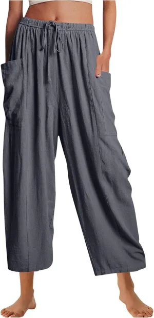 Women's Casual Baggy Pants Boho Harem Pants Loose Travel Pants Drawstring Beach Pants Comfy Summer Pants Trousers
