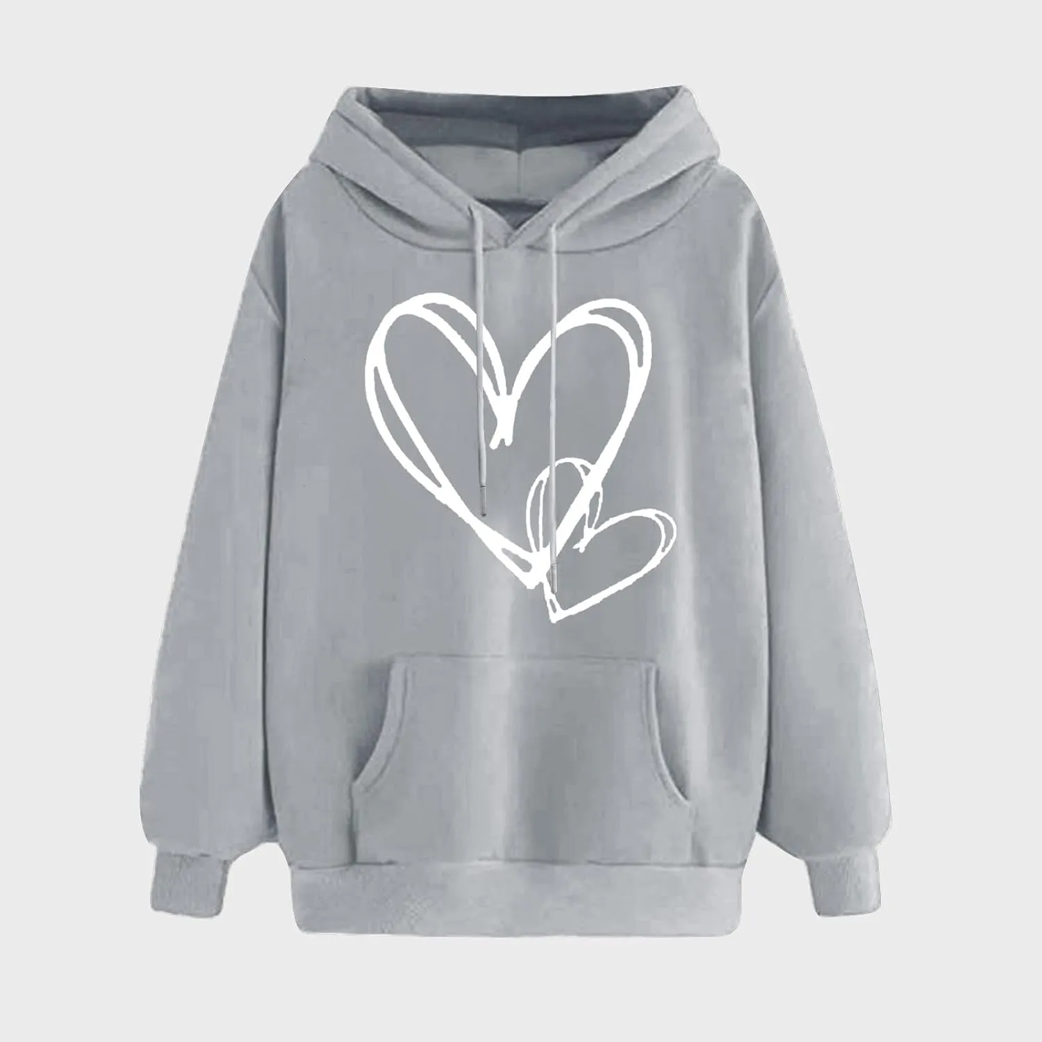 Women's Casual Heart Print Hoodies Lightweight Long Sleeve Pullover Hoodie Sweatshirt Tops with Kangaroo Pocket