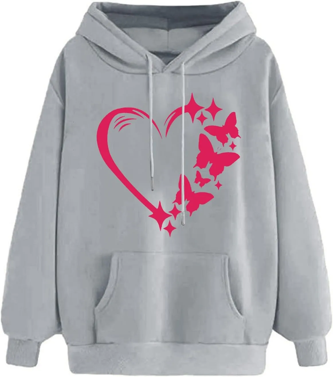 Women's Casual Heart Print Hoodies Lightweight Long Sleeve Pullover Hoodie Sweatshirt Tops with Kangaroo Pocket