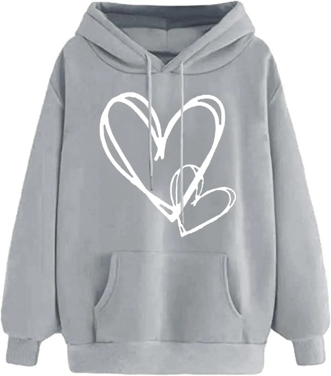 Women's Casual Heart Print Hoodies Lightweight Long Sleeve Pullover Hoodie Sweatshirt Tops with Kangaroo Pocket