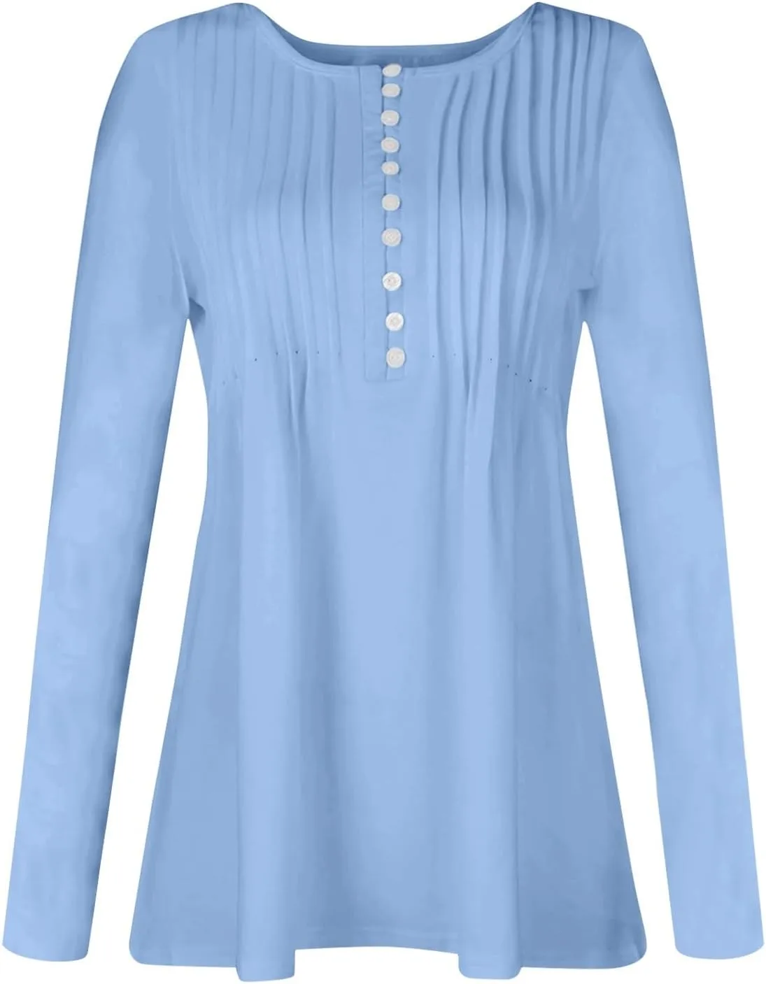 Women's Casual Long Sleeve Henley V-Neck Shirt Printed Pleated Tunics Or Tops to Wear with Leggings S-3XL