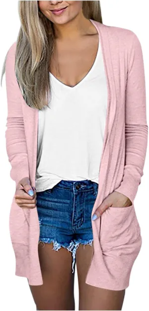 Women's Casual Open Front Cardigan Long Sweaters Plus Size Solid Color Long Sleeve Sweaters Outwear Coat with Pockets