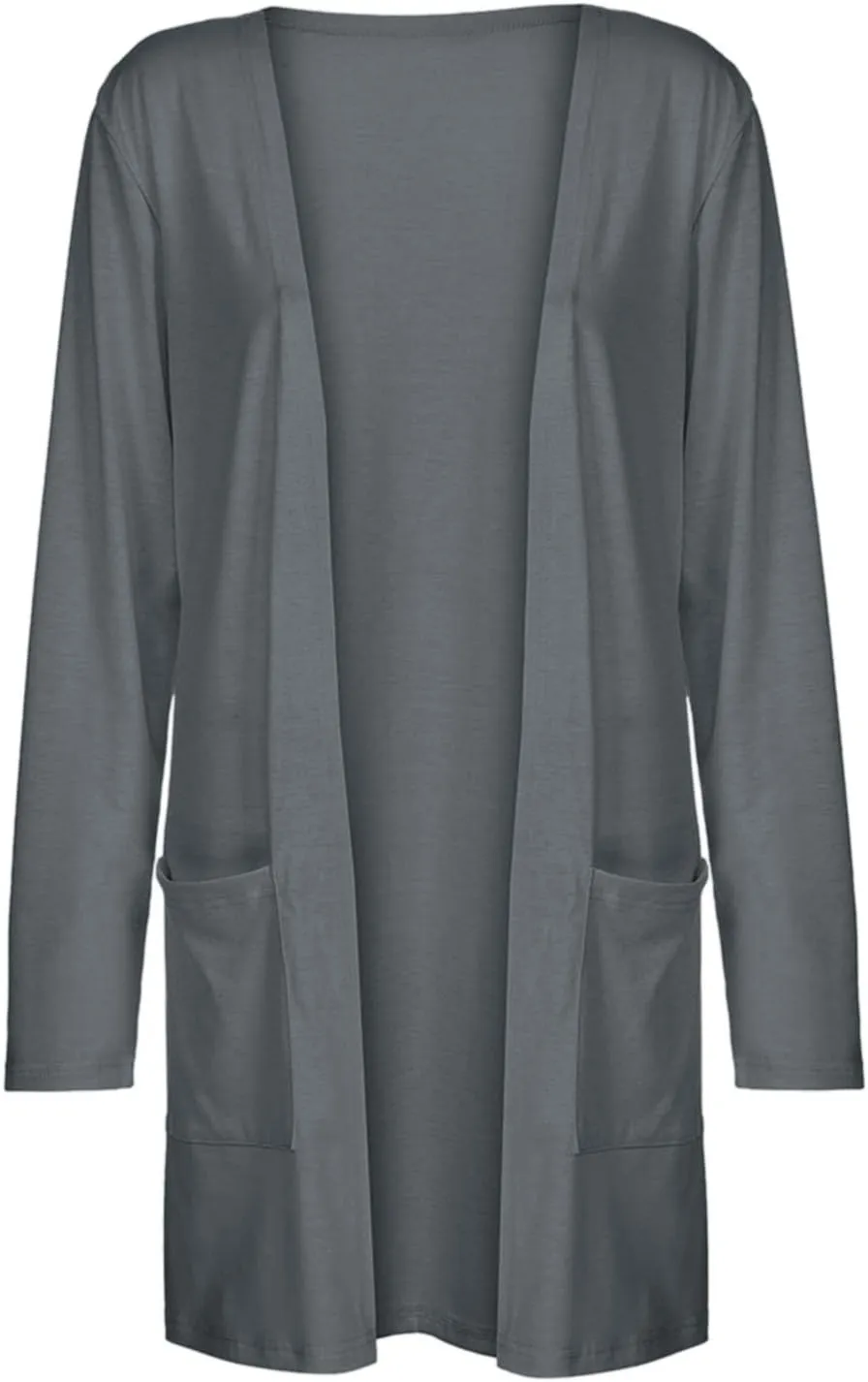 Women's Casual Open Front Cardigan Long Sweaters Plus Size Solid Color Long Sleeve Sweaters Outwear Coat with Pockets