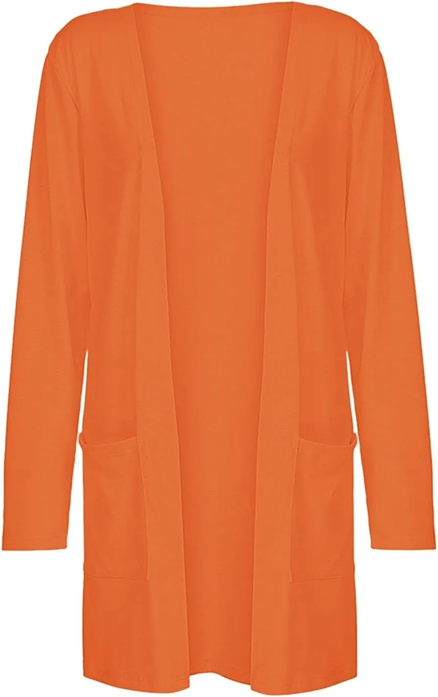 Women's Casual Open Front Cardigan Long Sweaters Plus Size Solid Color Long Sleeve Sweaters Outwear Coat with Pockets