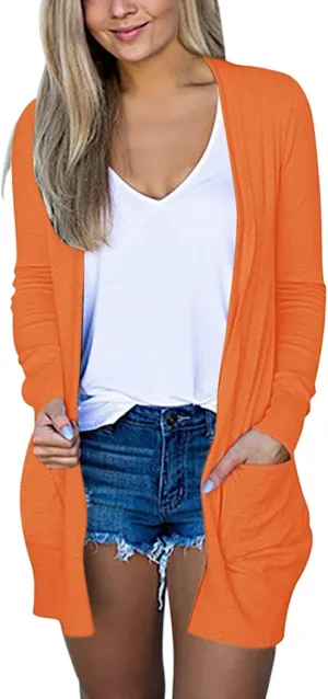 Women's Casual Open Front Cardigan Long Sweaters Plus Size Solid Color Long Sleeve Sweaters Outwear Coat with Pockets