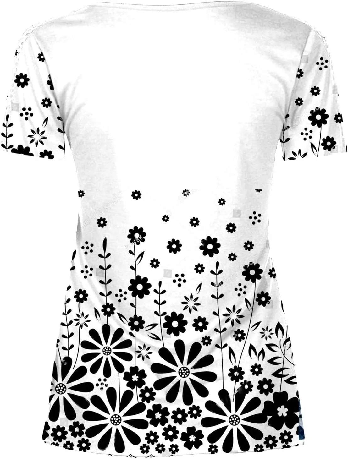 Womens Casual Summer Tunic Shirts Button v Neck Floral Print t-Shirt Empire Waist Fashion Tops Blouses