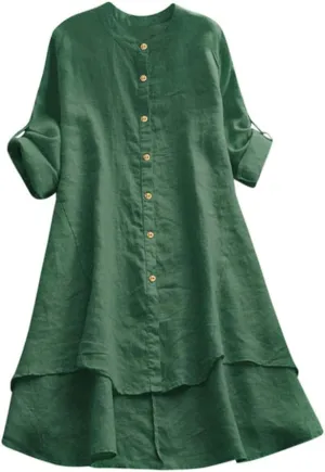 Women's Cotton Linen Shirt Button Down Long Hoodie Dress Blouse Long Sleeve Lightweight Soft Sleepwear Tunic Tops