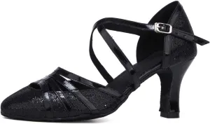 Women's Cross Strap Closed Toe Glitter Latin Salsa Tango Dance Shoes Party Ballroom Dance Shoes 512