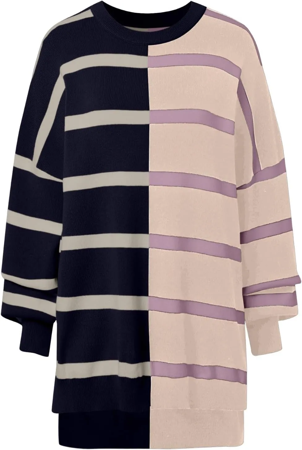 Women's Fashion Striped Sweaters 2024 Knitted Sweaters Loose Oversized Winter Sweaters Crewneck Pullover Tops