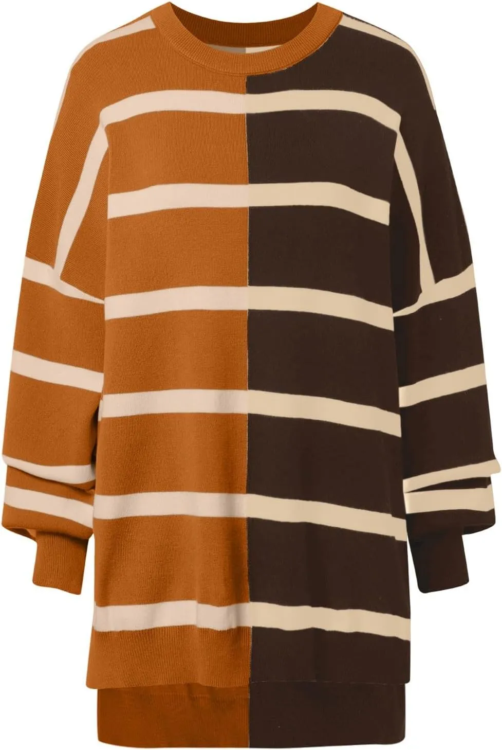 Women's Fashion Striped Sweaters 2024 Knitted Sweaters Loose Oversized Winter Sweaters Crewneck Pullover Tops