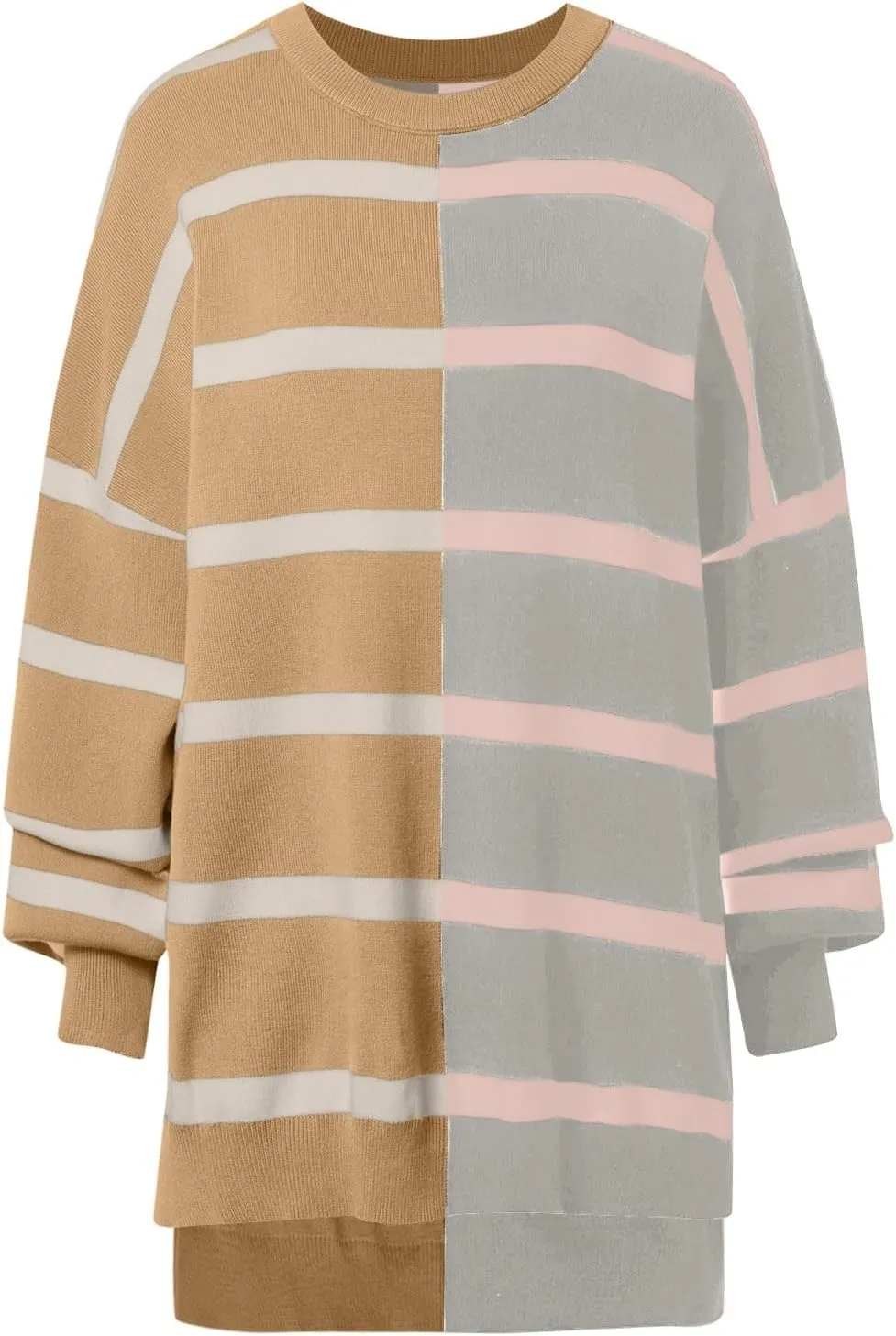 Women's Fashion Striped Sweaters 2024 Knitted Sweaters Loose Oversized Winter Sweaters Crewneck Pullover Tops