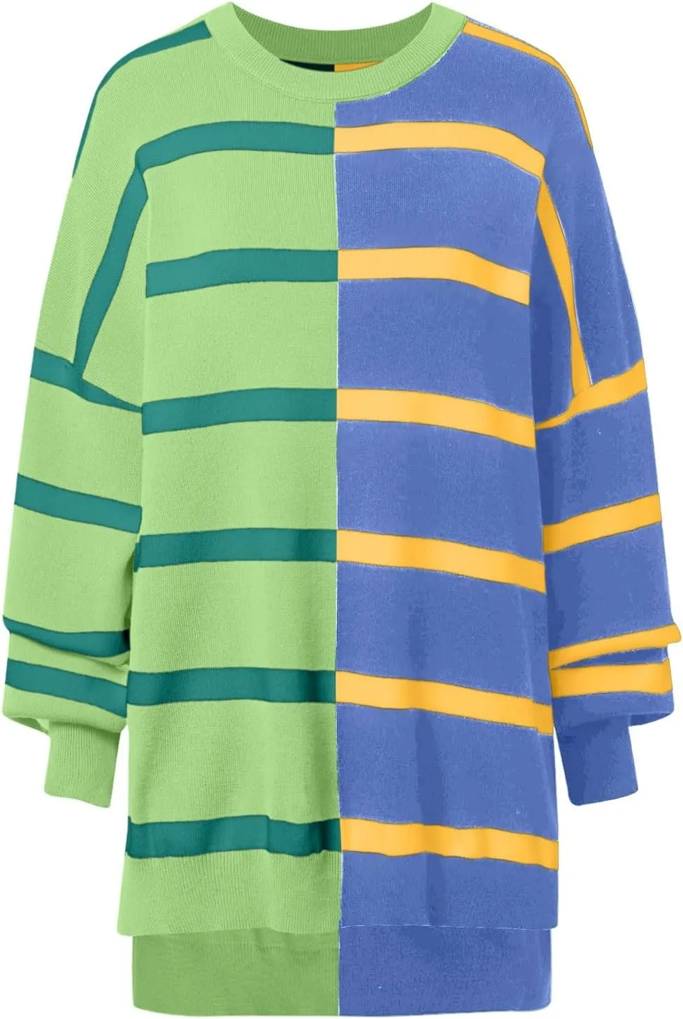 Women's Fashion Striped Sweaters 2024 Knitted Sweaters Loose Oversized Winter Sweaters Crewneck Pullover Tops
