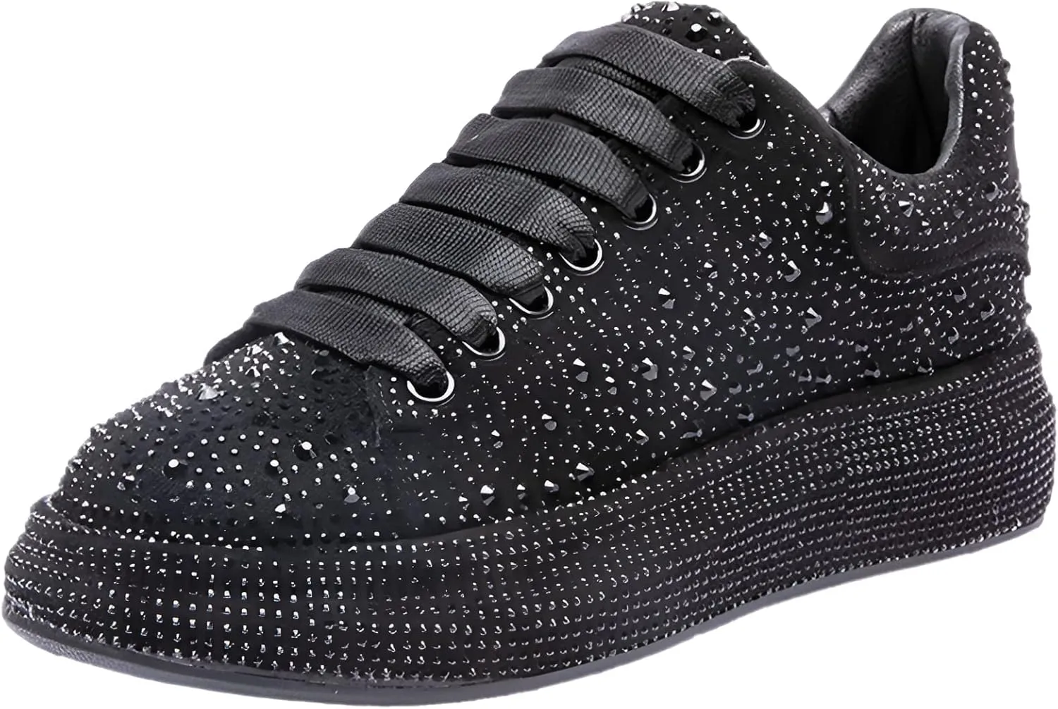 Women's Fashion Thick Sole Sneakers Glitter Gradient Colors Rhinestones Lace-Up Casual Sports Shoes