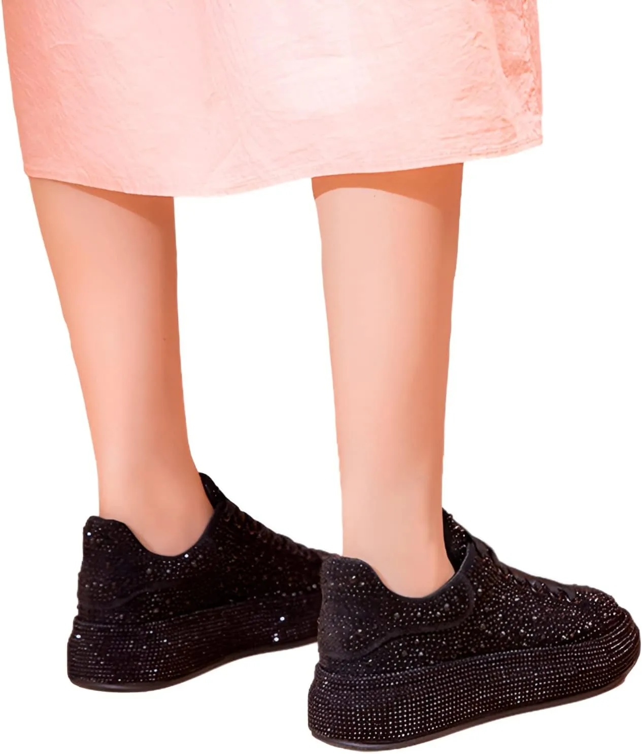 Women's Fashion Thick Sole Sneakers Glitter Gradient Colors Rhinestones Lace-Up Casual Sports Shoes