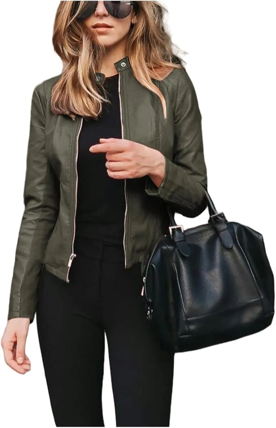 Womens Faux Leather Jackets Zip Up Cropped Motorcycle PU Moto Biker Outwear Coat 2024