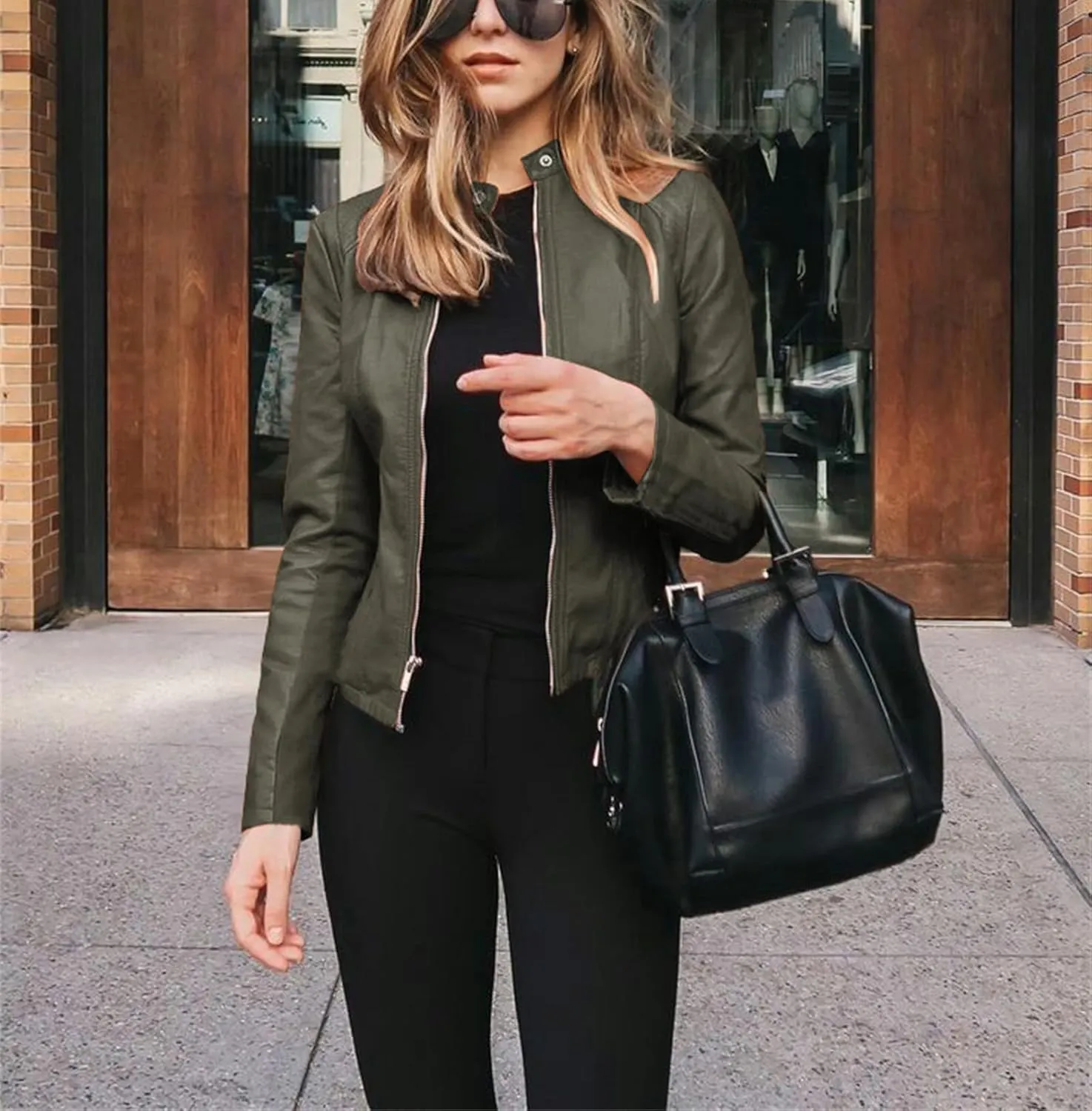 Womens Faux Leather Jackets Zip Up Cropped Motorcycle PU Moto Biker Outwear Coat 2024