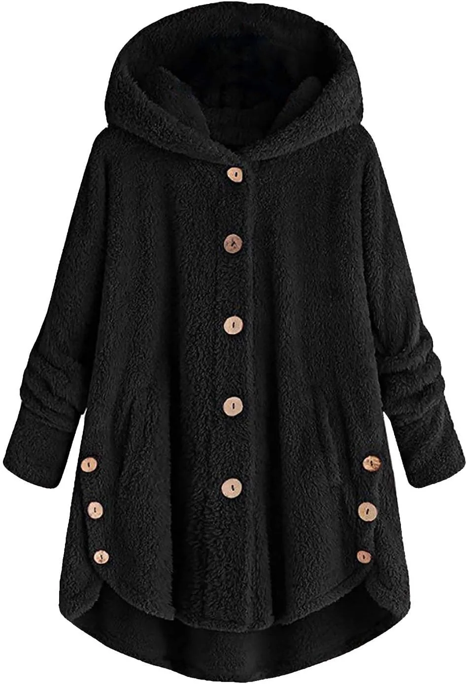 Womens Fleece Jacket with Hood Plus Size Winter Coat 2024 Button Down Faux Fur Sherpa Jacket Warm Outwear with Pocket