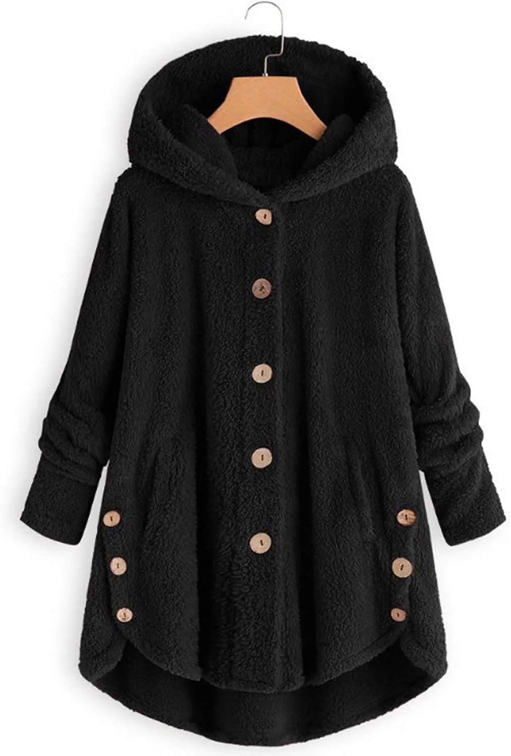 Womens Fleece Jacket with Hood Plus Size Winter Coat 2024 Button Down Faux Fur Sherpa Jacket Warm Outwear with Pocket