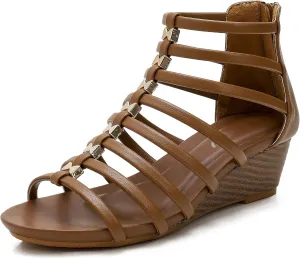 Women's Gladiator Sandals Open Toe Wedge Sandal Cross Strappy Flat Summer Roman Shoes Zipper Closure