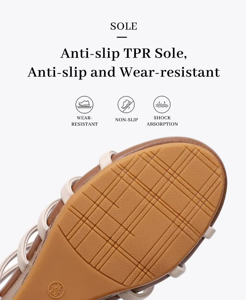 Women's Gladiator Sandals Open Toe Wedge Sandal Cross Strappy Flat Summer Roman Shoes Zipper Closure