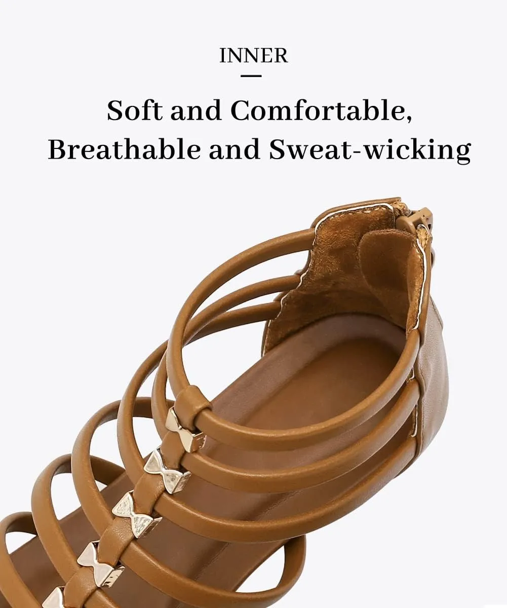 Women's Gladiator Sandals Open Toe Wedge Sandal Cross Strappy Flat Summer Roman Shoes Zipper Closure