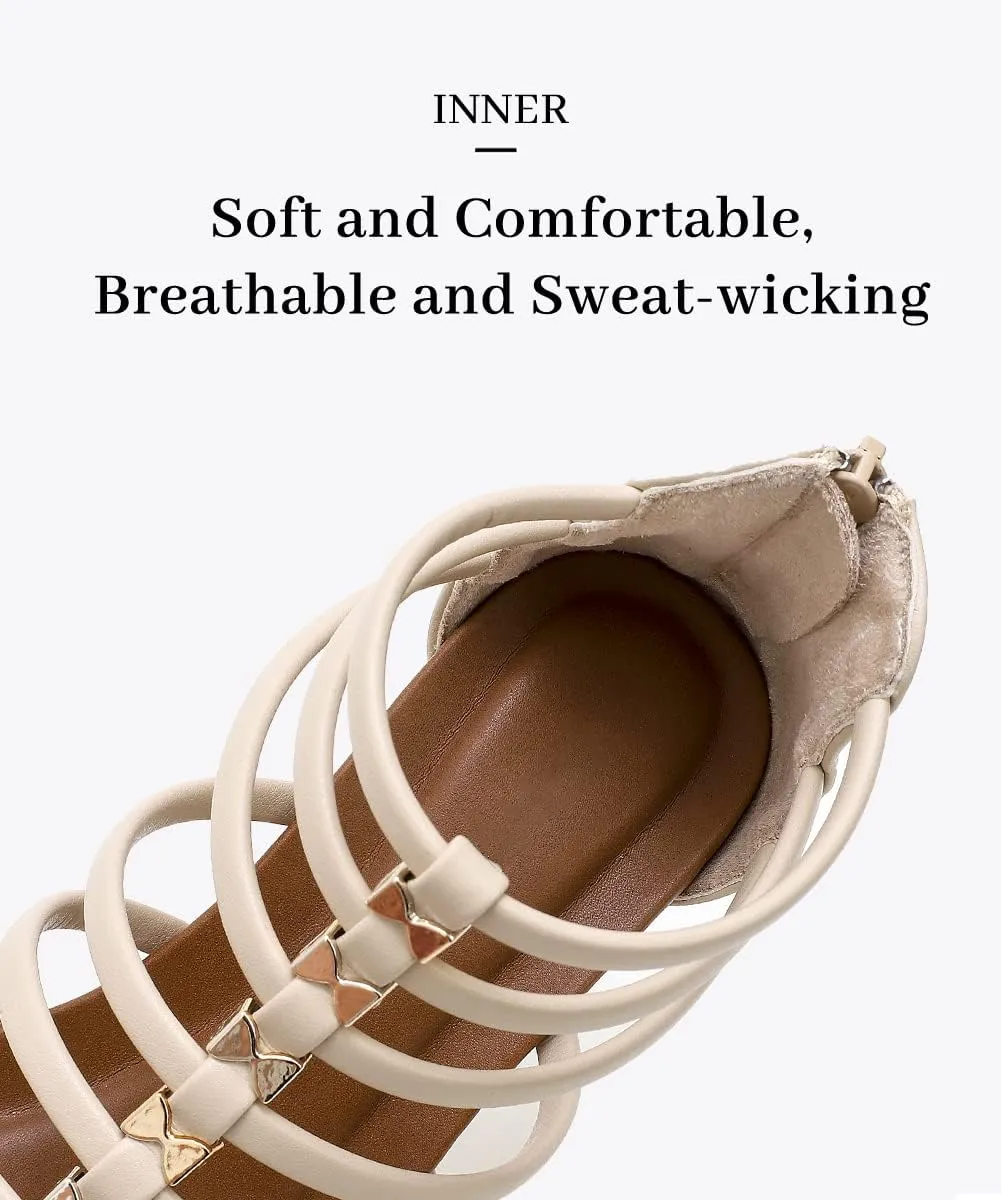 Women's Gladiator Sandals Open Toe Wedge Sandal Cross Strappy Flat Summer Roman Shoes Zipper Closure