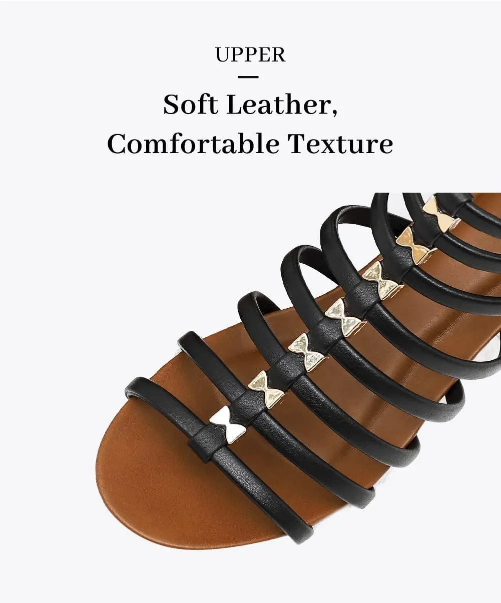 Women's Gladiator Sandals Open Toe Wedge Sandal Cross Strappy Flat Summer Roman Shoes Zipper Closure