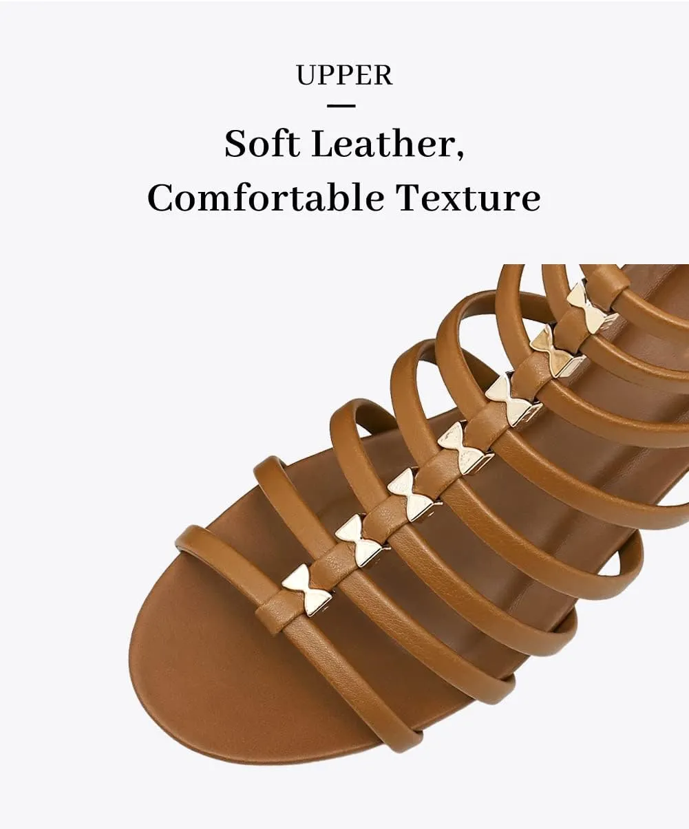 Women's Gladiator Sandals Open Toe Wedge Sandal Cross Strappy Flat Summer Roman Shoes Zipper Closure