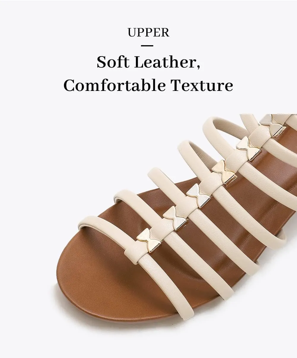 Women's Gladiator Sandals Open Toe Wedge Sandal Cross Strappy Flat Summer Roman Shoes Zipper Closure