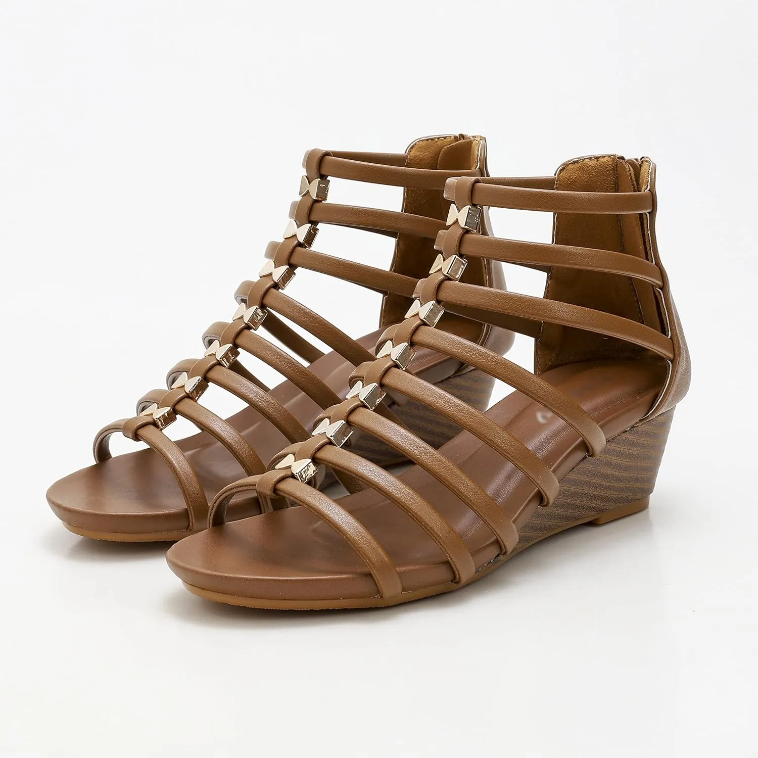 Women's Gladiator Sandals Open Toe Wedge Sandal Cross Strappy Flat Summer Roman Shoes Zipper Closure