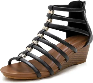 Women's Gladiator Sandals Open Toe Wedge Sandal Cross Strappy Flat Summer Roman Shoes Zipper Closure