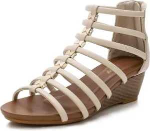 Women's Gladiator Sandals Open Toe Wedge Sandal Cross Strappy Flat Summer Roman Shoes Zipper Closure