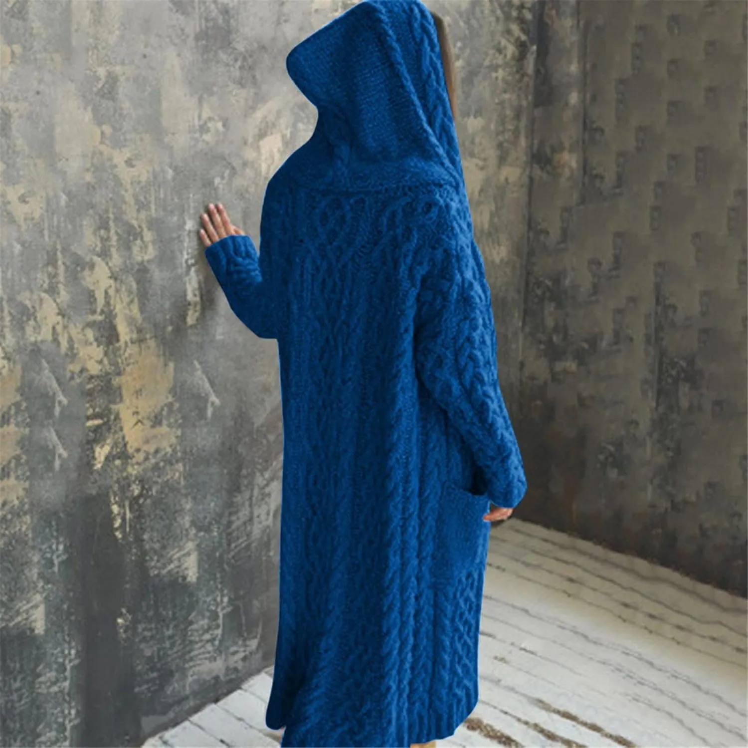 Womens Heavyweight Hooded Sweaters Oversized Long Cardigan Coats Open Cardigan Warm Cable Knit Long Cardigan Sweaters