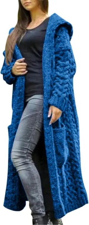 Womens Heavyweight Hooded Sweaters Oversized Long Cardigan Coats Open Cardigan Warm Cable Knit Long Cardigan Sweaters