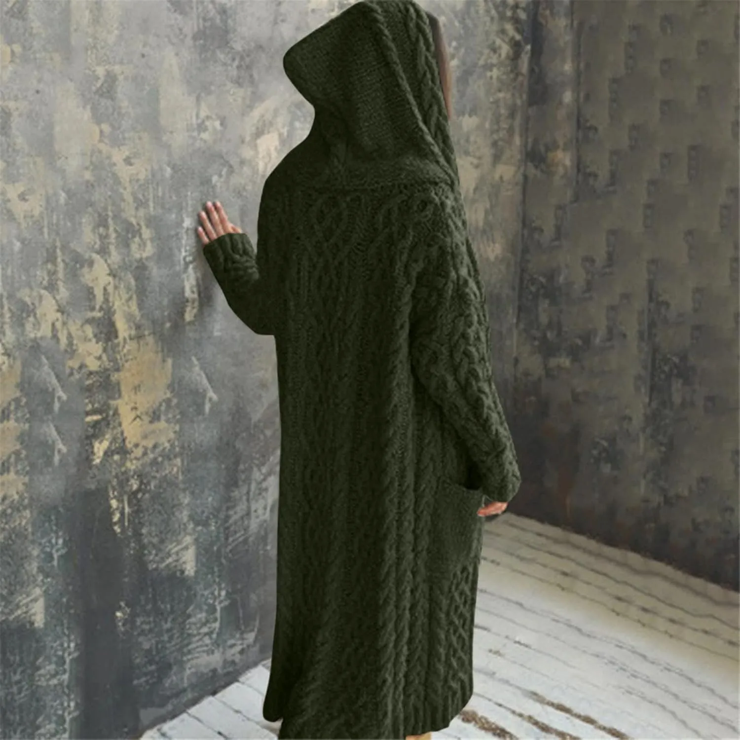 Womens Heavyweight Hooded Sweaters Oversized Long Cardigan Coats Open Cardigan Warm Cable Knit Long Cardigan Sweaters