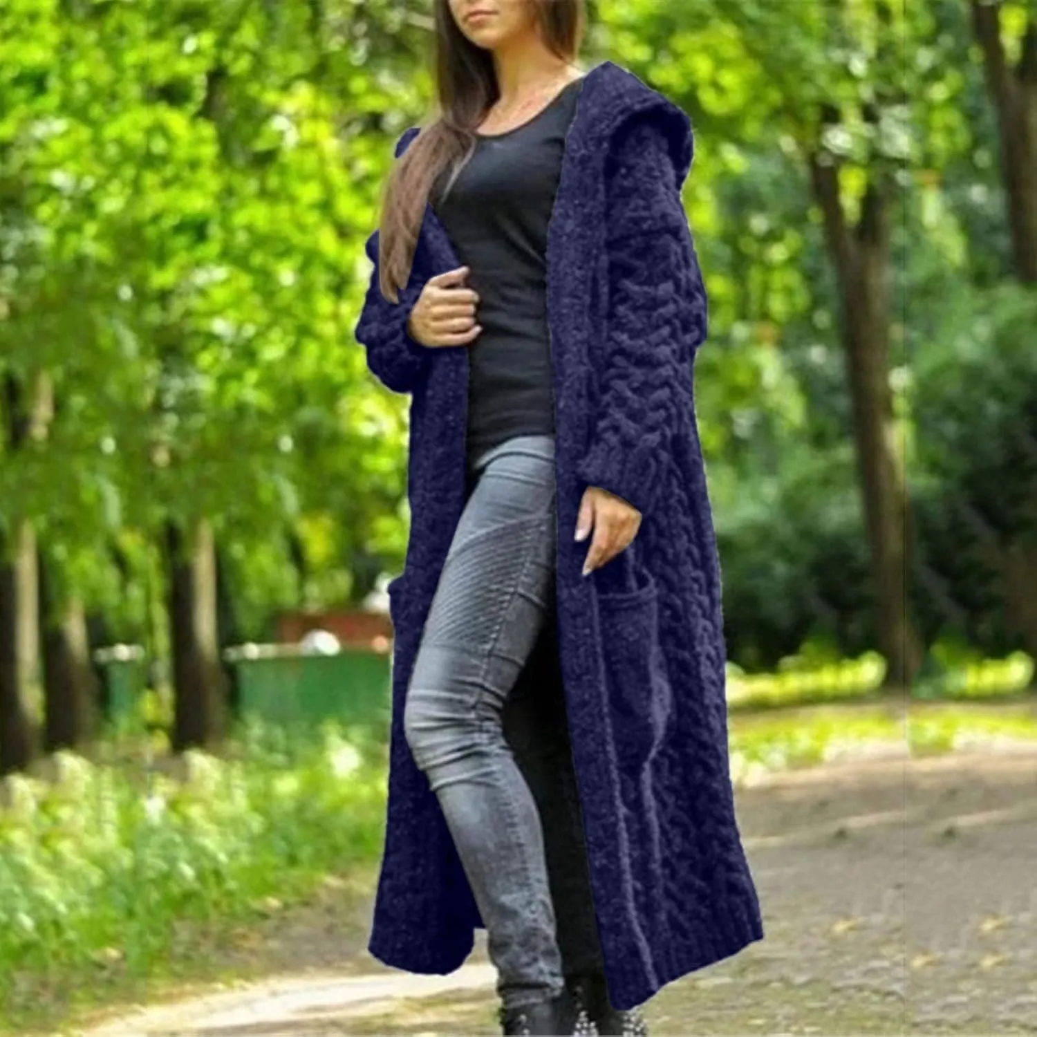 Womens Heavyweight Hooded Sweaters Oversized Long Cardigan Coats Open Cardigan Warm Cable Knit Long Cardigan Sweaters