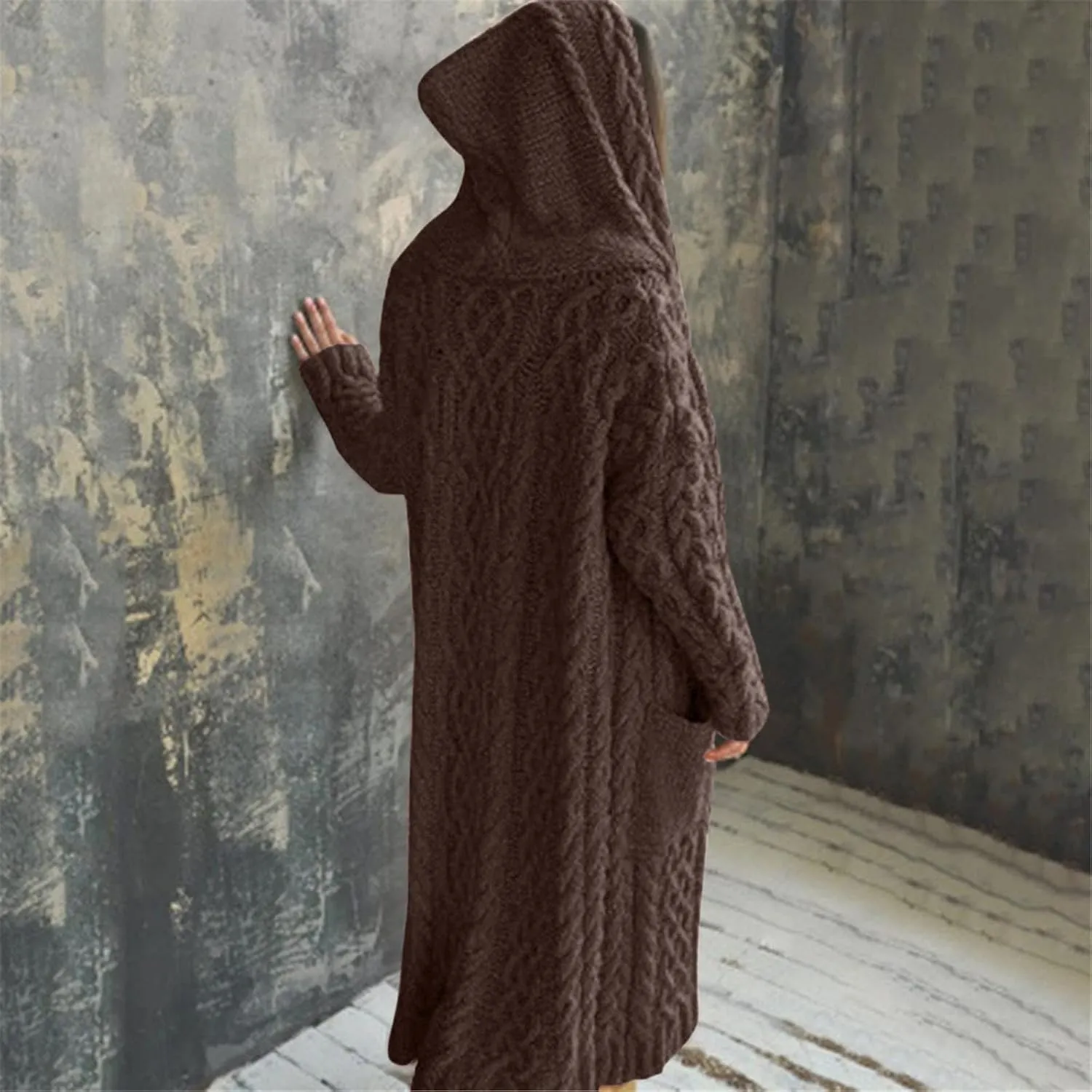 Womens Heavyweight Hooded Sweaters Oversized Long Cardigan Coats Open Cardigan Warm Cable Knit Long Cardigan Sweaters
