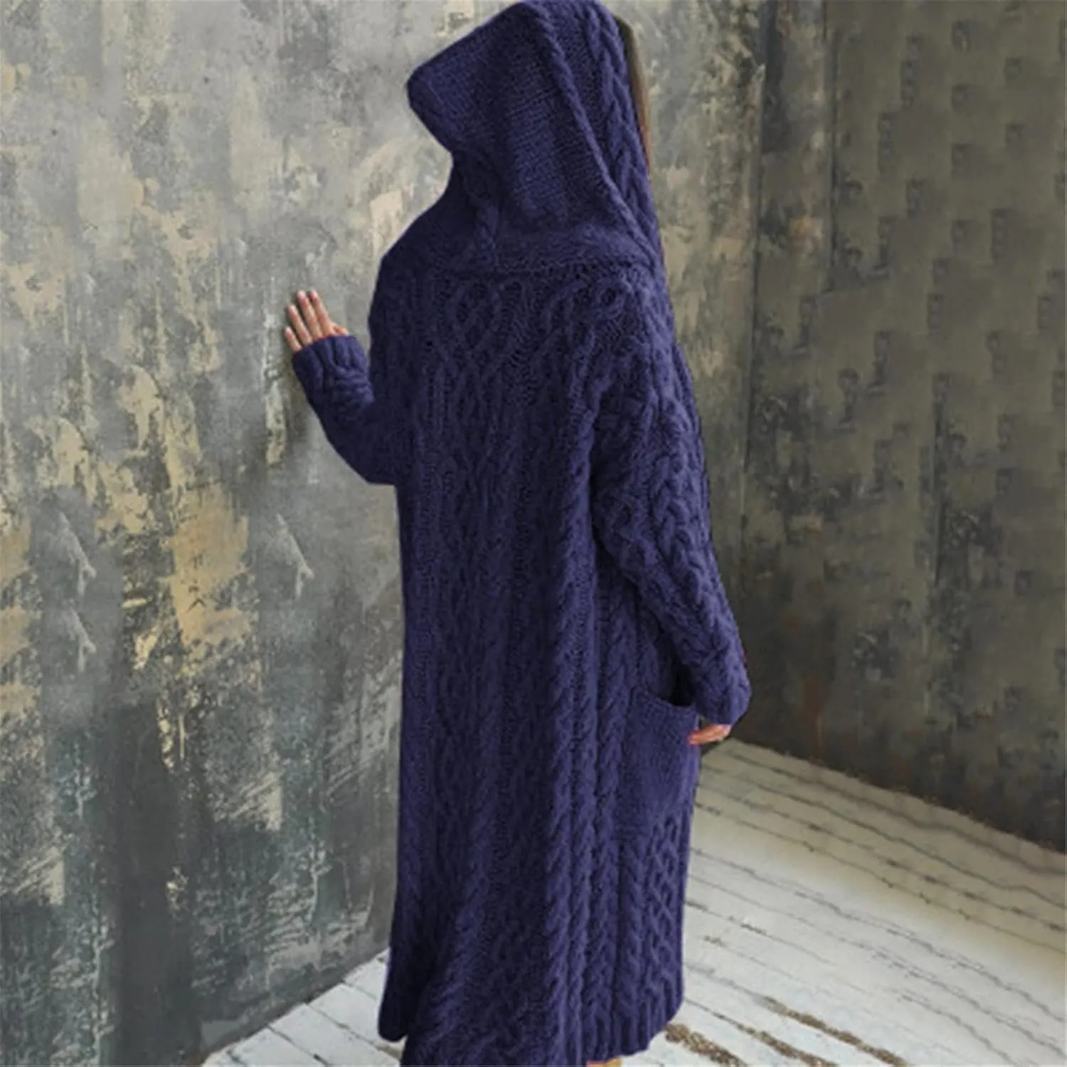Womens Heavyweight Hooded Sweaters Oversized Long Cardigan Coats Open Cardigan Warm Cable Knit Long Cardigan Sweaters