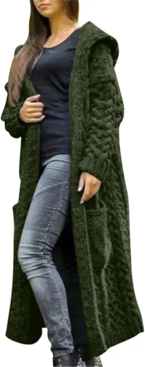 Womens Heavyweight Hooded Sweaters Oversized Long Cardigan Coats Open Cardigan Warm Cable Knit Long Cardigan Sweaters