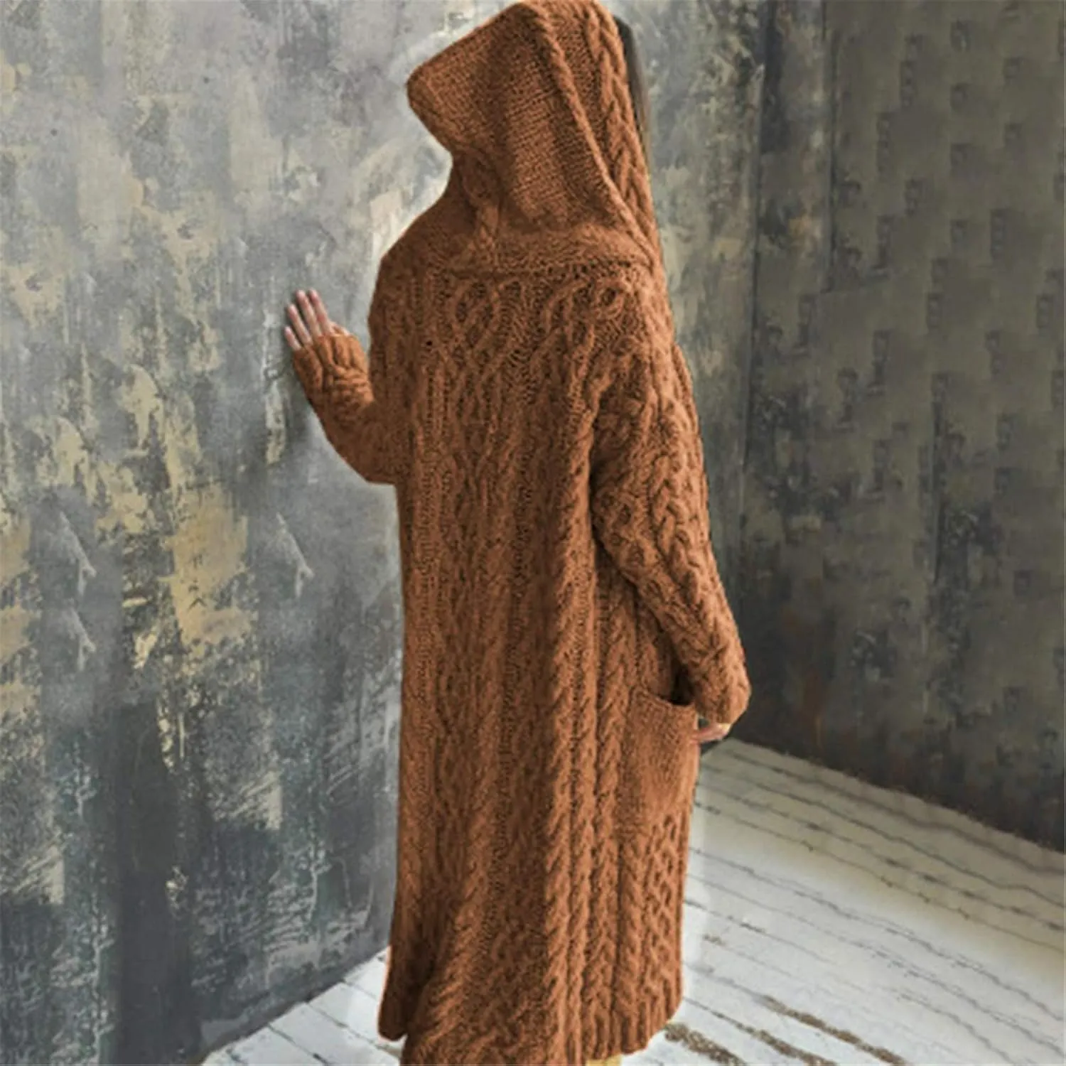 Womens Heavyweight Hooded Sweaters Oversized Long Cardigan Coats Open Cardigan Warm Cable Knit Long Cardigan Sweaters