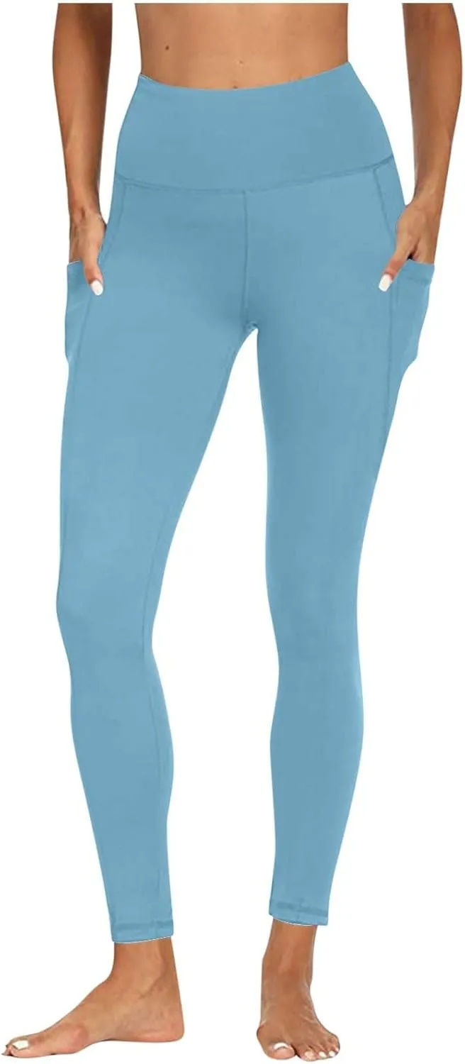 Womens High Waisted Quick Dry Leggings with Pockets Tummy Control Buttery Soft Yoga Trousers Sweat-Absorb Butt Lift Tights
